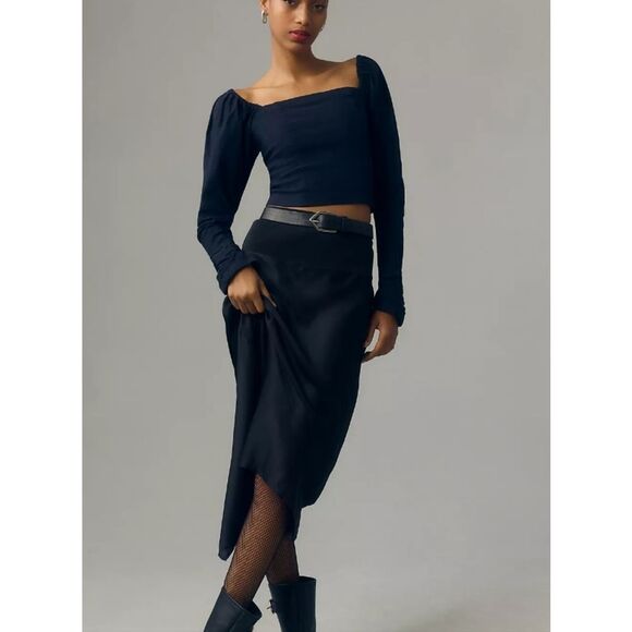 Maeve by Anthropologie Wynne Square Neck Blouse. Navy. Shirred Back Top. - Picture 13 of 13